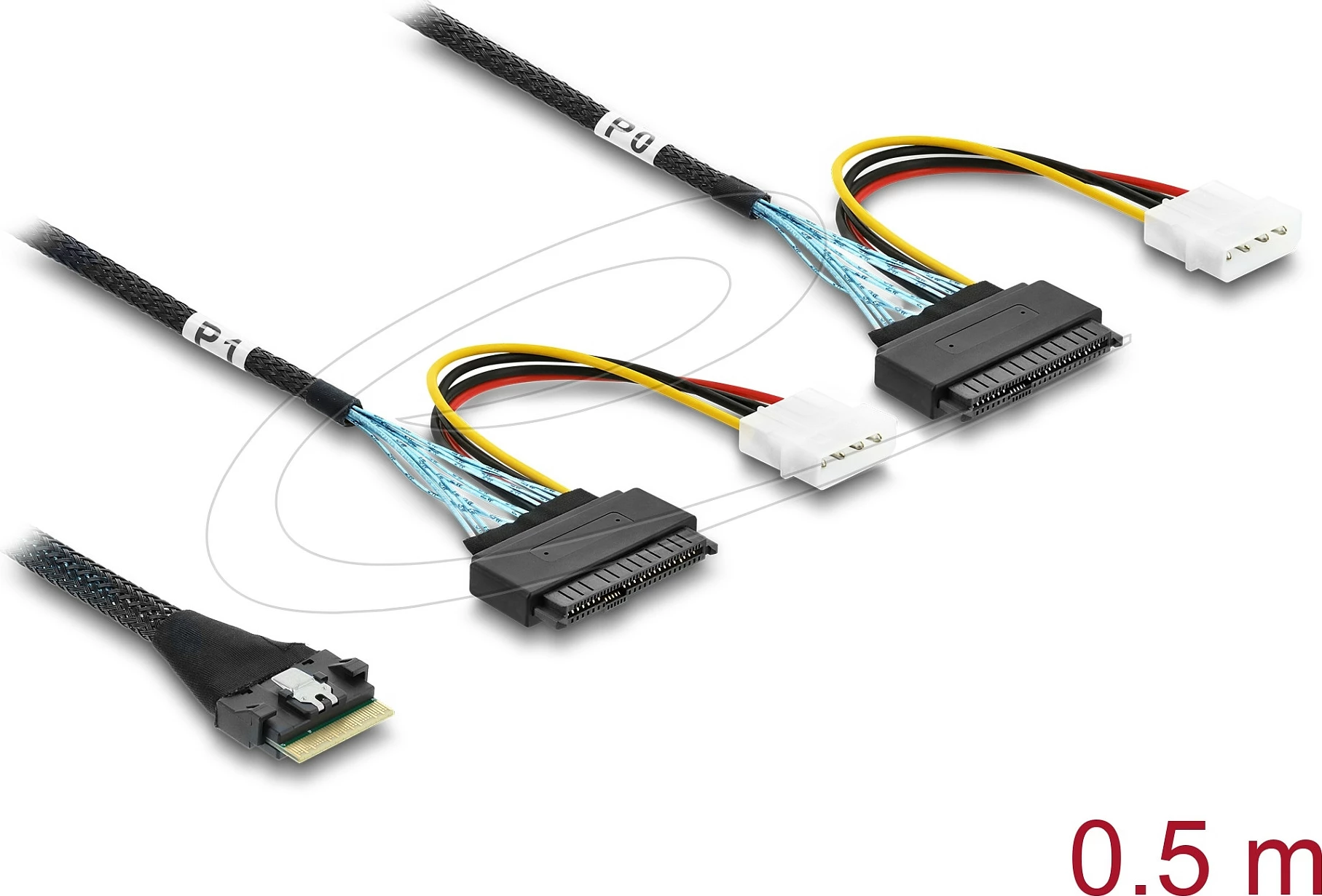 Kabllo Delock PCIe 4.0 Slim SAS SFF-8654 8i në 2x U.2 SFF-8639, 0.5 m, e zezë