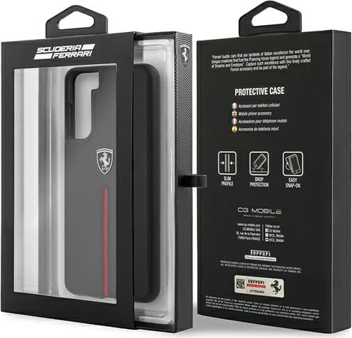 Mbështjellës Ferrari Off Track për Samsung Galaxy S21+, lëkurë natyrale, i zi