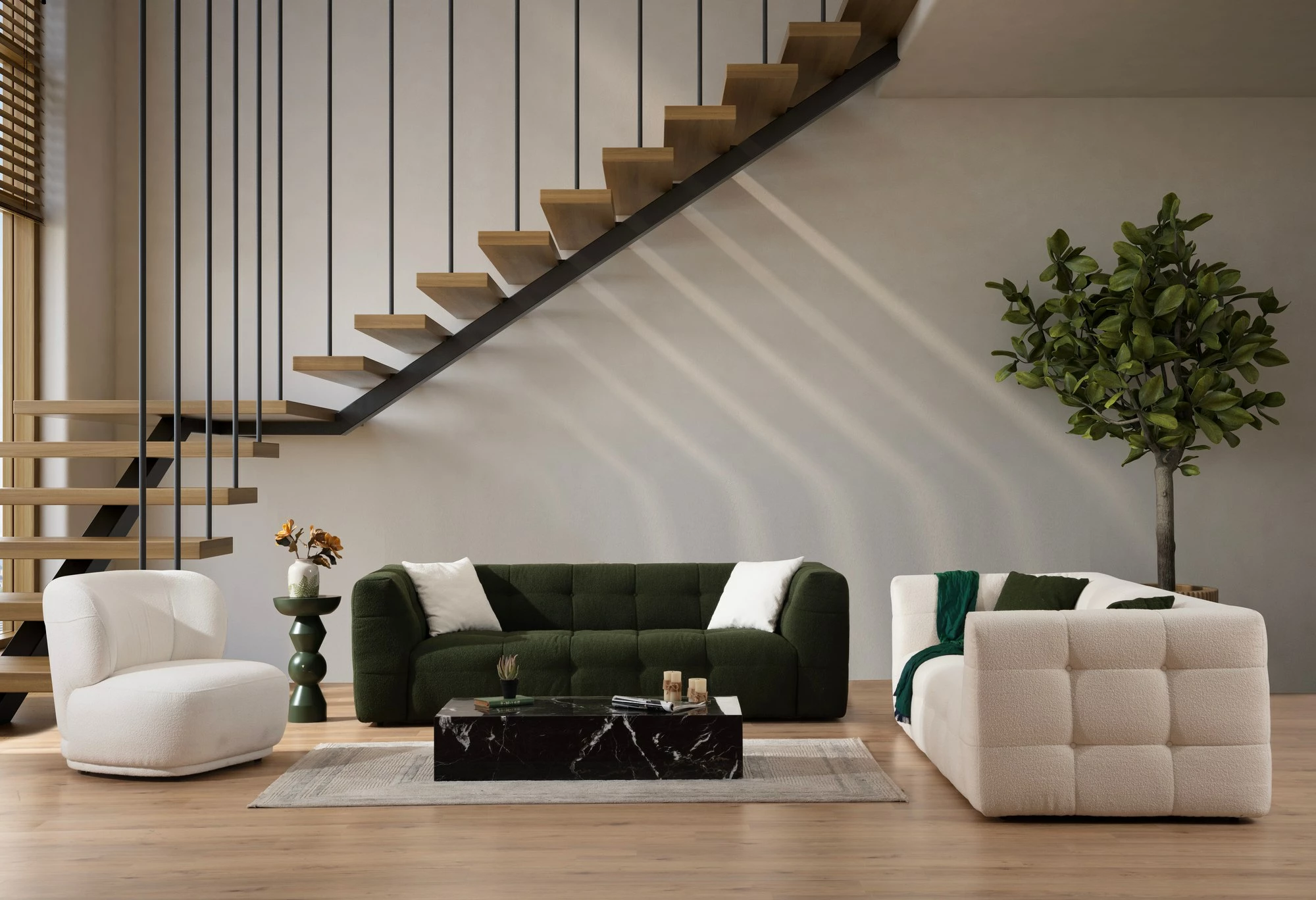 Divan treshe Atelier del Sofa, Cady, ngjyrë e gjelbër