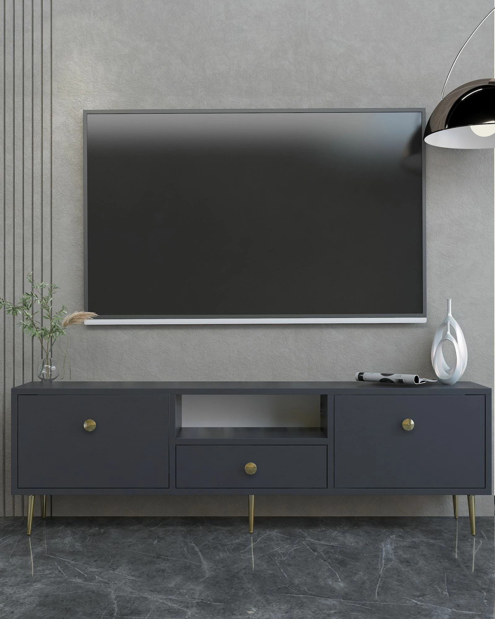 Komodë TV, ngjyrë antracit dhe ari, Skye Decor, 1307-DROP-1
