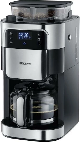 makinë kafeje Severin KA 4813 me bluarëse inoksi, 1.25L, ekran me prekje dhe timer, e zezë argjendtë