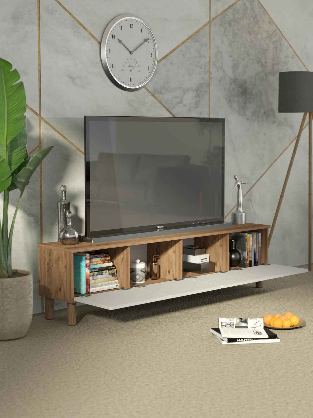 Komodë TV Skye Decor, ngjyrë Atlantic Pine dhe e bardhë, 180x47x35cm
