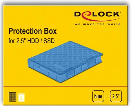 Kuti mbrojtëse DeLOCK për HDD/SSD 2.5", me hapje SATA, plastikë, 80 x 105 x 15 mm, blu