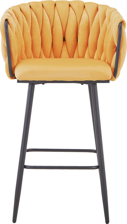 Karrige për bar Vivian, kadife e verdhë, këmbë metalike të zeza, 57x50x100cm, set prej 2 copësh