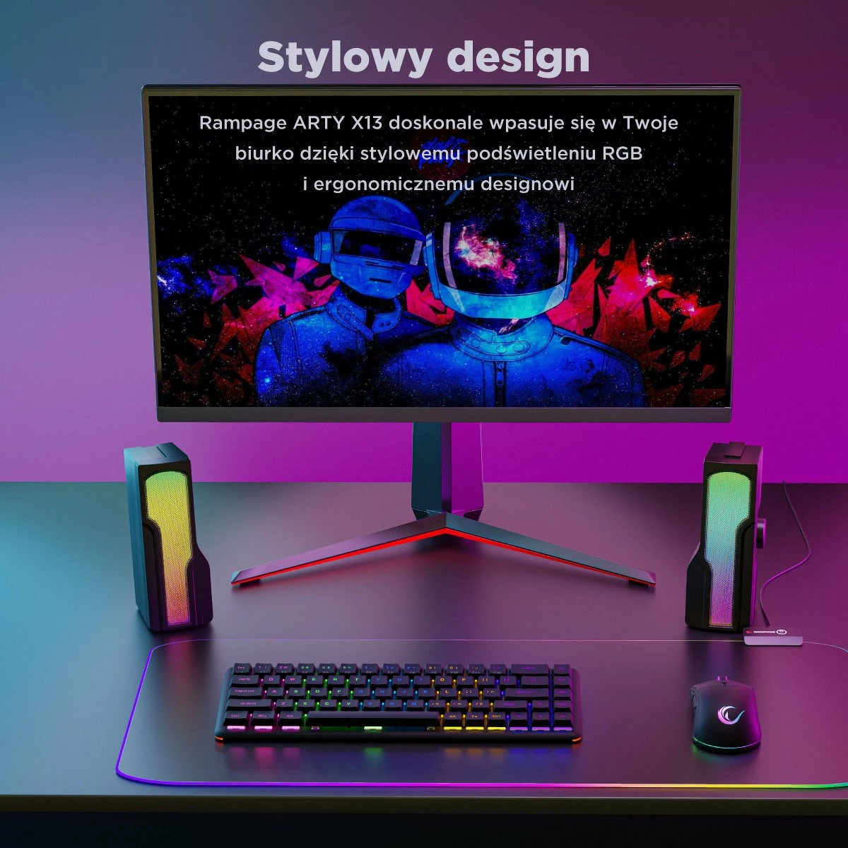 Altoparlantë gaming Rampage Arty X13 2.0 Bluetooth, RGB, USB 5V, të zeza
