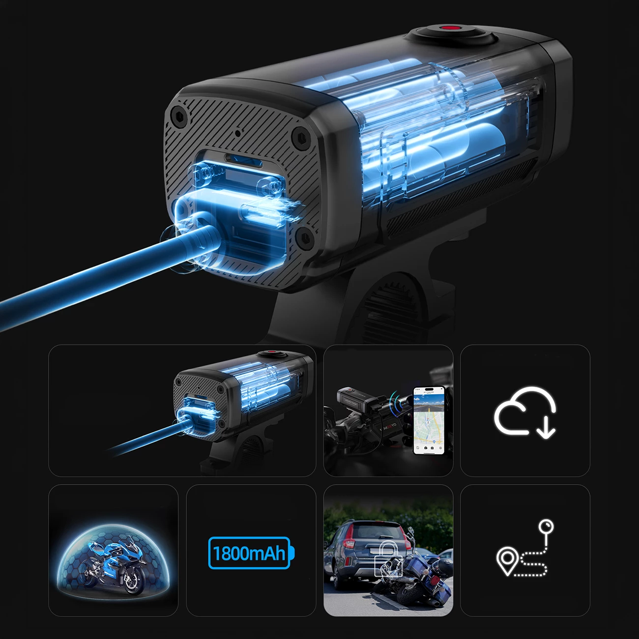 Kamerë aksioni AKEEYO 710 Lite FullHD 1080p, WiFi, IP66, bateri 1800mAh, USB-C, për biçikletë/moto, e zezë