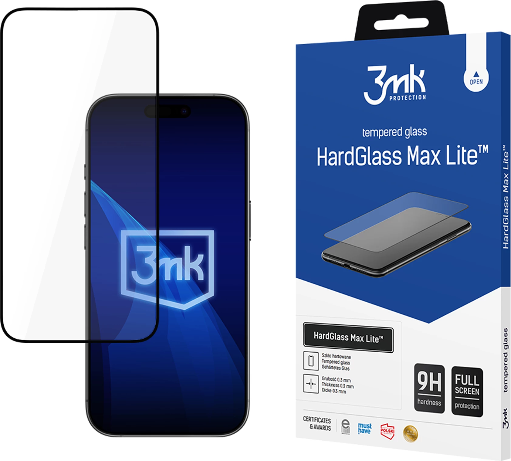 Xham i kalitur 3mk Protection HardGlass Max Lite për iPhone 17 Pro Max, i zi (kuti)