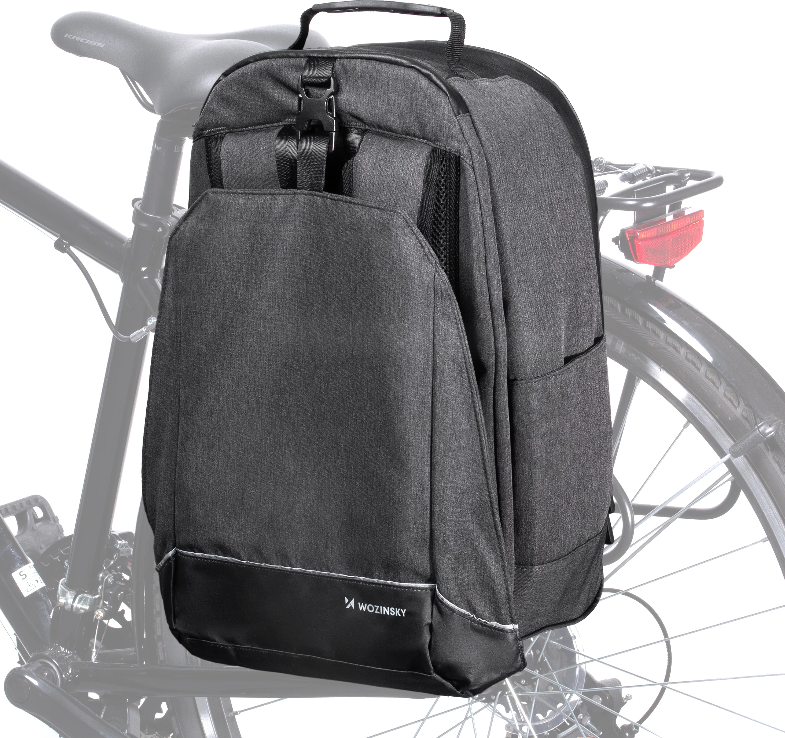 Çantë biçiklete Wozinsky WBB33BK, 30L, shpinore 2-në-1, e zezë