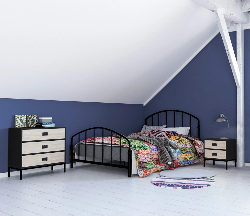 Komodinë nate Factory, 2 sirtarë, ngjyrë lis i zi-Sonoma decape, 50x35x55