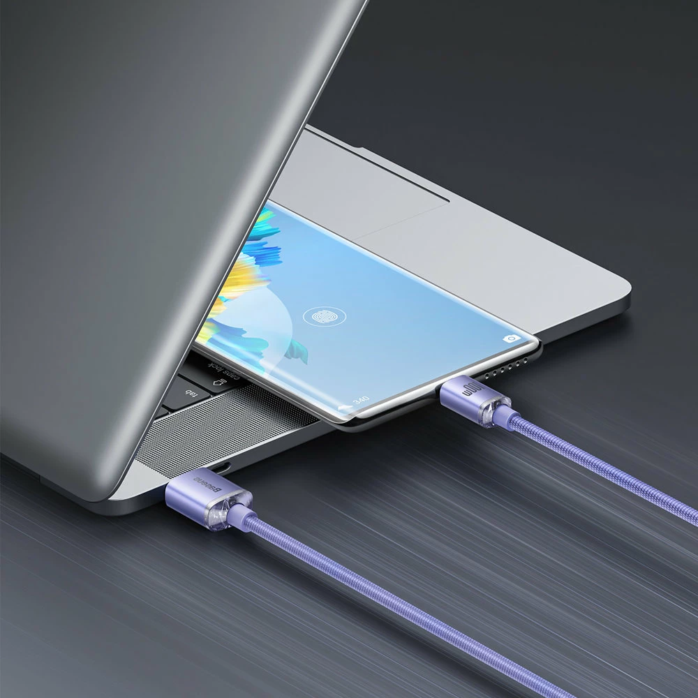 Kabllo për karikim të shpejtë Baseus Crystal Shine Series, USB-A në USB-C, 2m, 100W, vjollcë