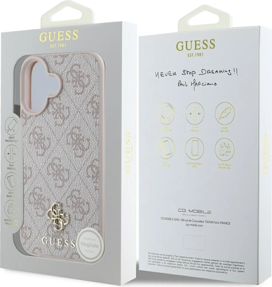 Mbështjellës Guess HC PU 4G Small 4G and Classic MagSafe për iPhone 16, Rozë