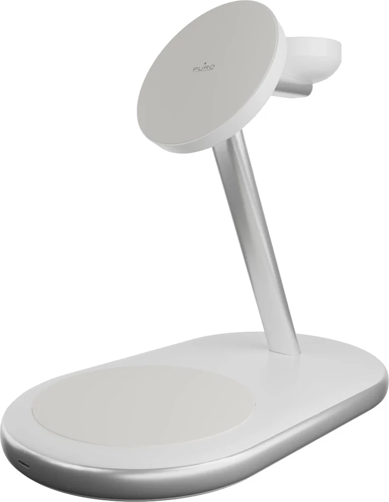 Karikues wireless 3-në-1 Puro Mag Station Qi2, MagSafe, i bardhë