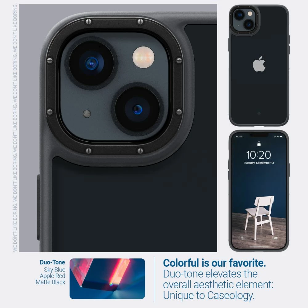 Mbështjellës Spigen Caseology Skyfall për iPhone 14 Plus, Slim, transparent, MIL-STD 810G, mat e zezë, 1 copë
