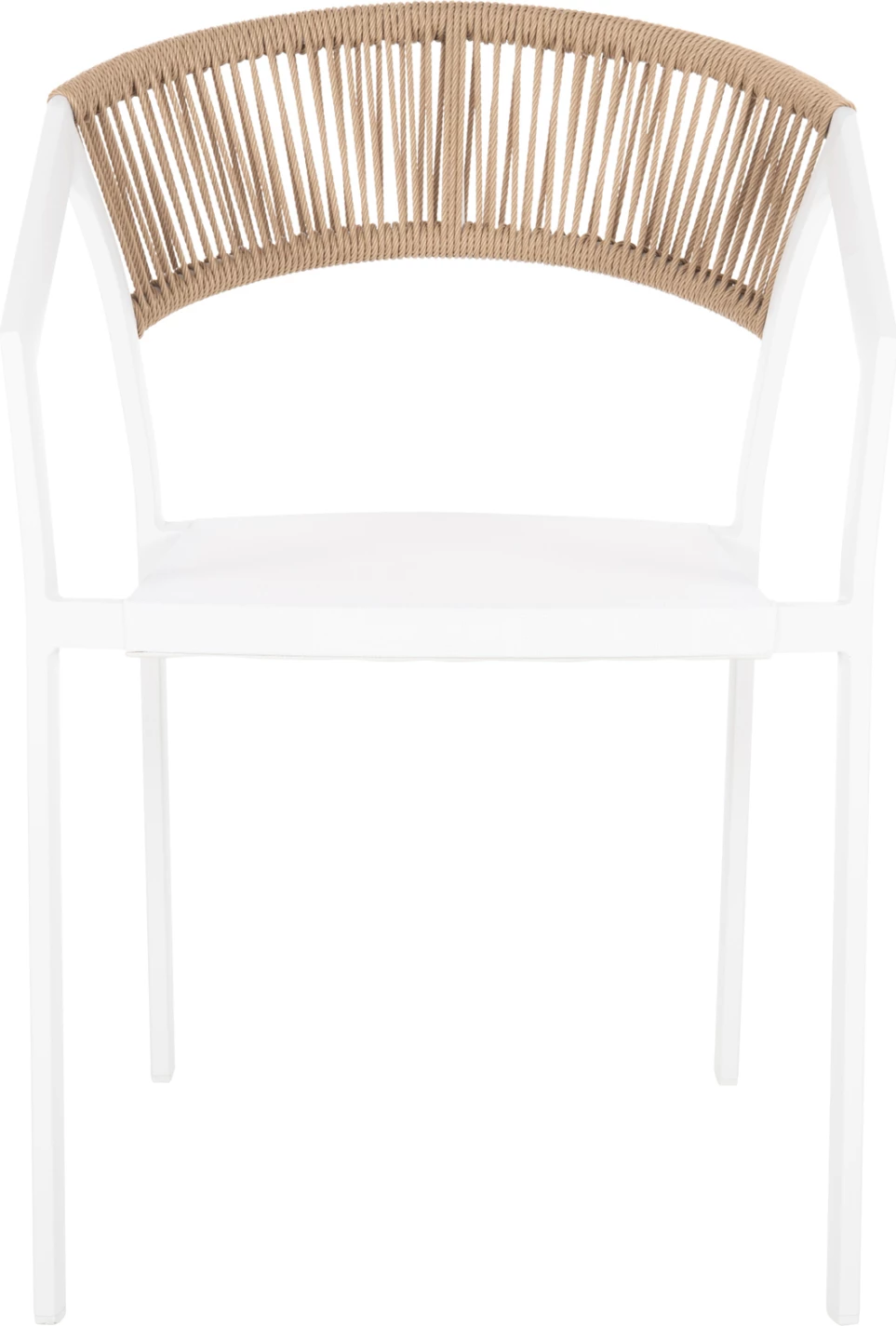 Karrige alumini FH5891.22, kornizë e bardhë dhe tekstil, mbështetëse ratan bezhë, 57x63x82H cm