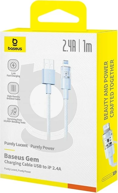 Kabllo Baseus Gem USB në IP, 2.4A, 1 m, Kaltër