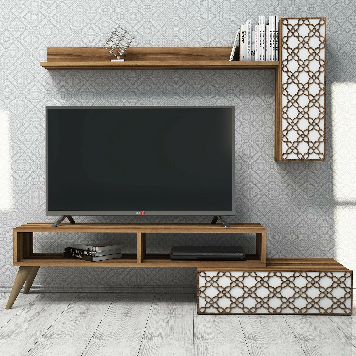 Komodë TV Hanah Home, Planet, ngjyrë arre dhe e bardhë