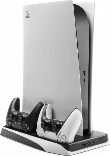 Stacion karikimi Fixed FIXPS5-MCS-BW për PS5/PS5 Slim, 2x karikim DualSense, ftohje me 2 ventilatorë, mbajtëse 12 lojëra, Zi/Bardhë