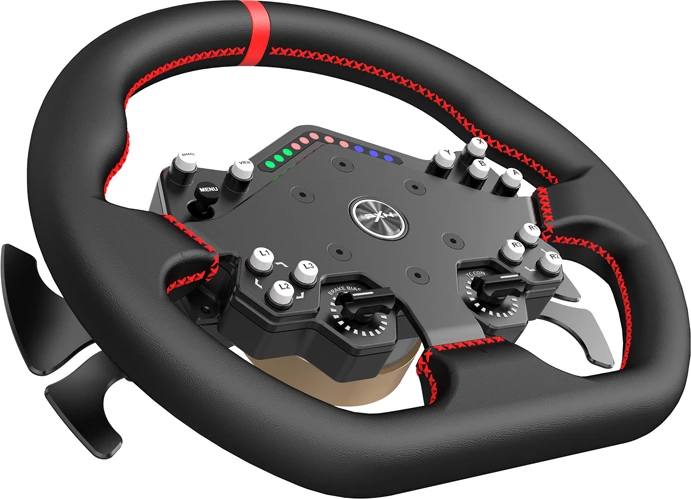 Timon gare me bazë Direct Drive, PXN VD10 DS (VD10 + WDS R2), 10 Nm, 300 mm, Quick Release, 13 butona, e zezë/e kuqe, set