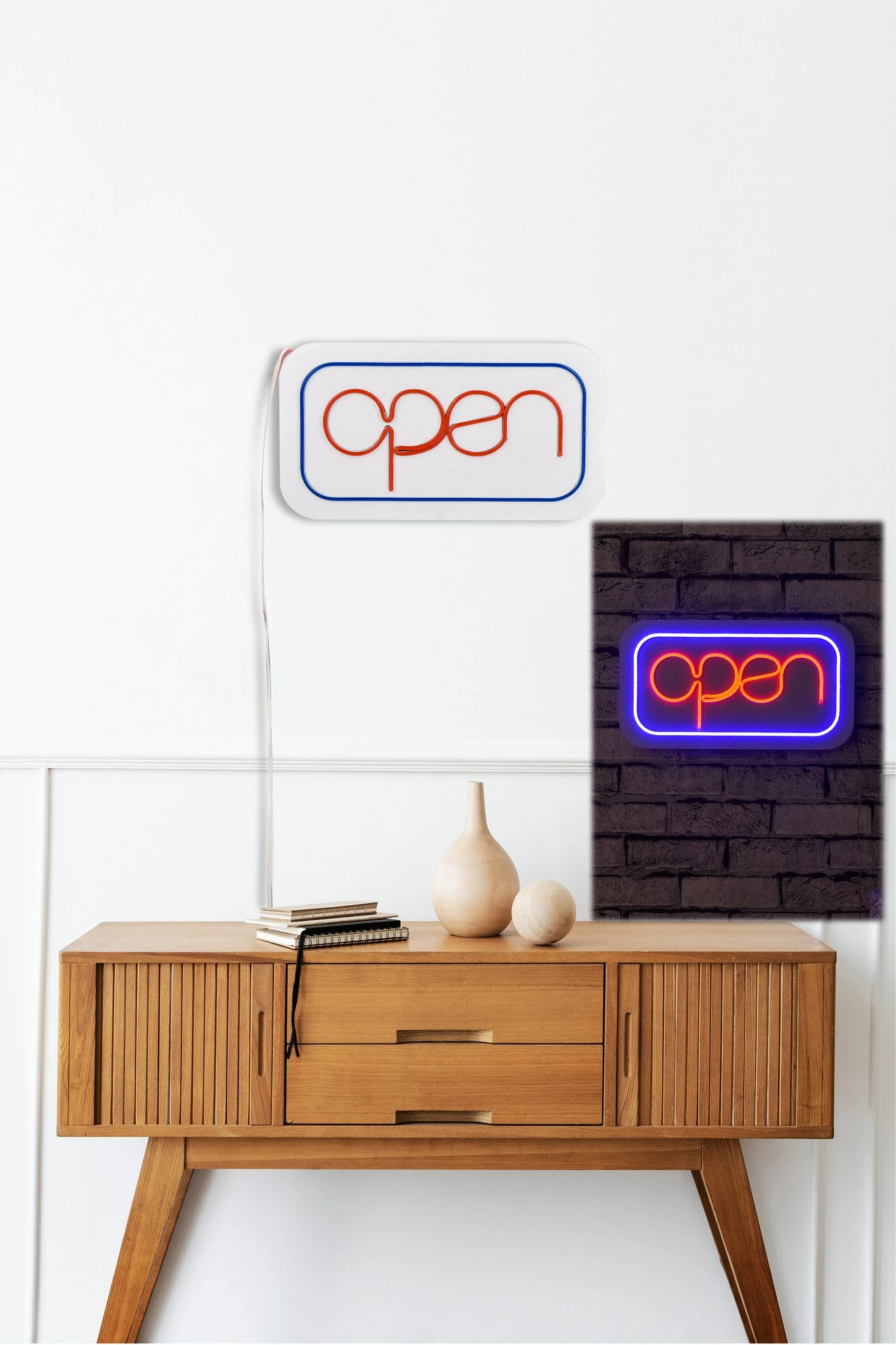 Dritë dekorative LED plastike, OPEN, ngjyrë kaltër-kuqe