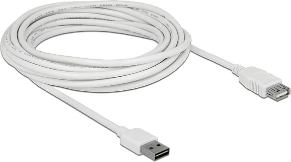 Kabllo zgjatëse USB 2.0 DeLOCK EASY-USB, USB-A mashkull në USB-A femër, 5 m, e bardhë
