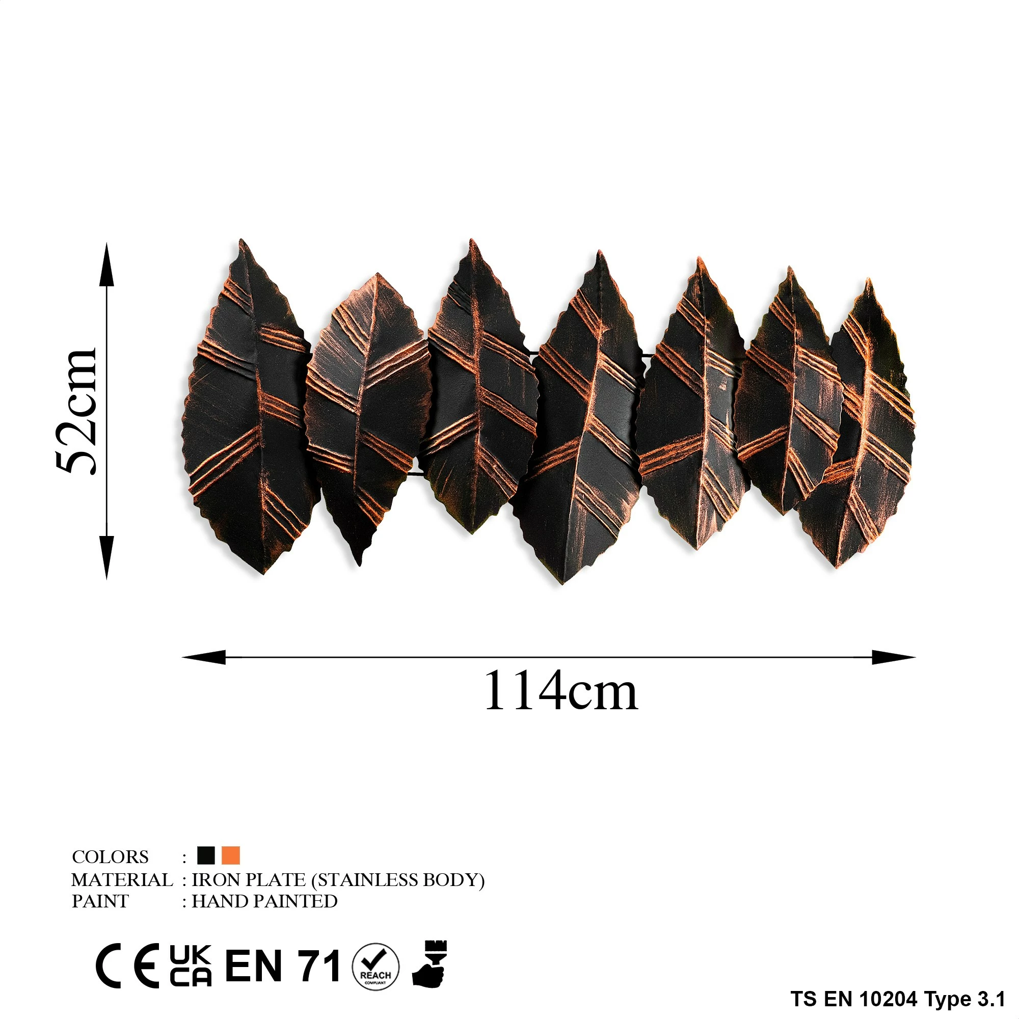 Aksesor dekorativ metalik për mur Wallity, Hornbeam 2, shumëngjyrësh, 52x114cm