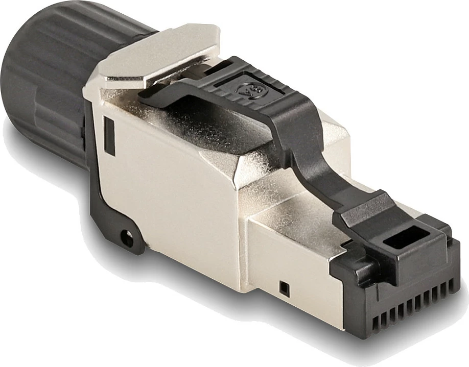 Konektor RJ45 DeLOCK Cat6A, për montim në terren, S/UTP, i zi/argjendtë