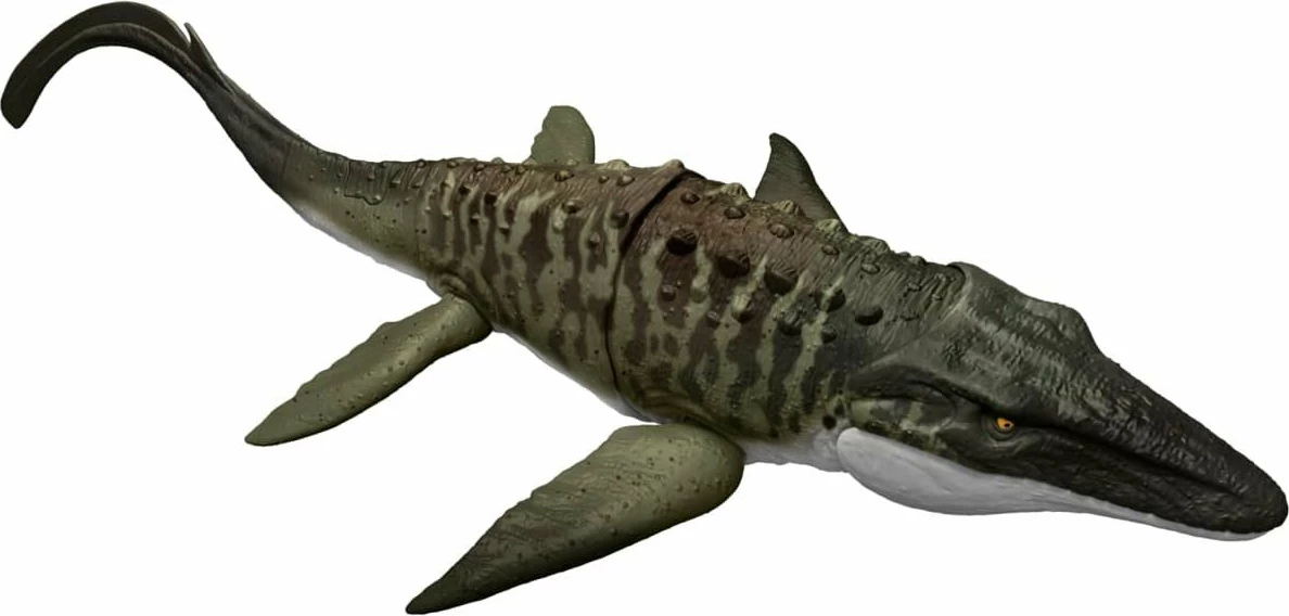 Figurë dinosauri Mattel Jurassic World Bite ‘n Blast Mozazaur JCH00, 65 cm, me kafshim/gëlltitje & pështymje, me minifigurë Dilofozaur