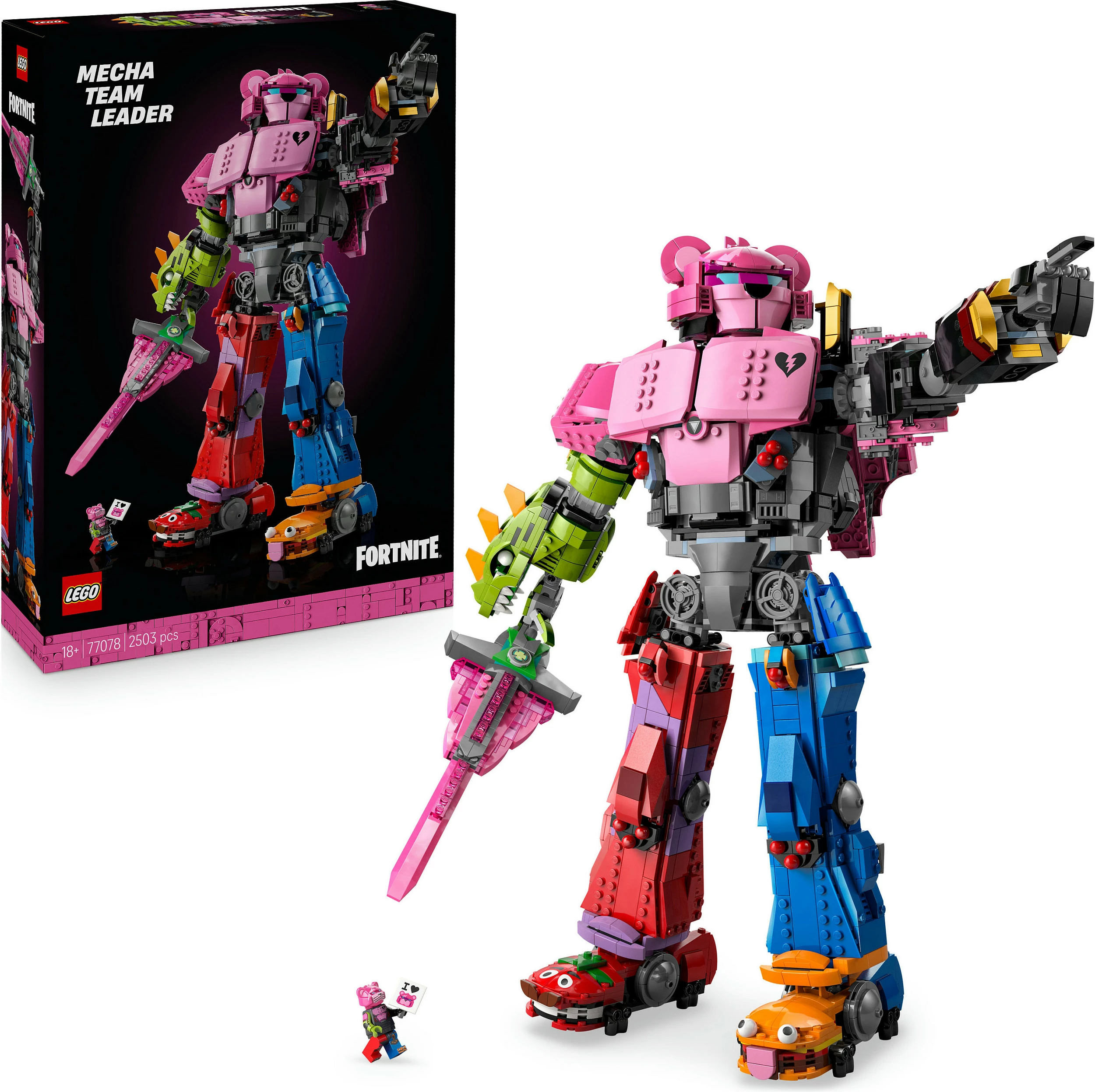 Set ndërtimi LEGO Fortnite Mecha Team Leader 77078, 2503 copë, figurë mech 45 cm, multikolor