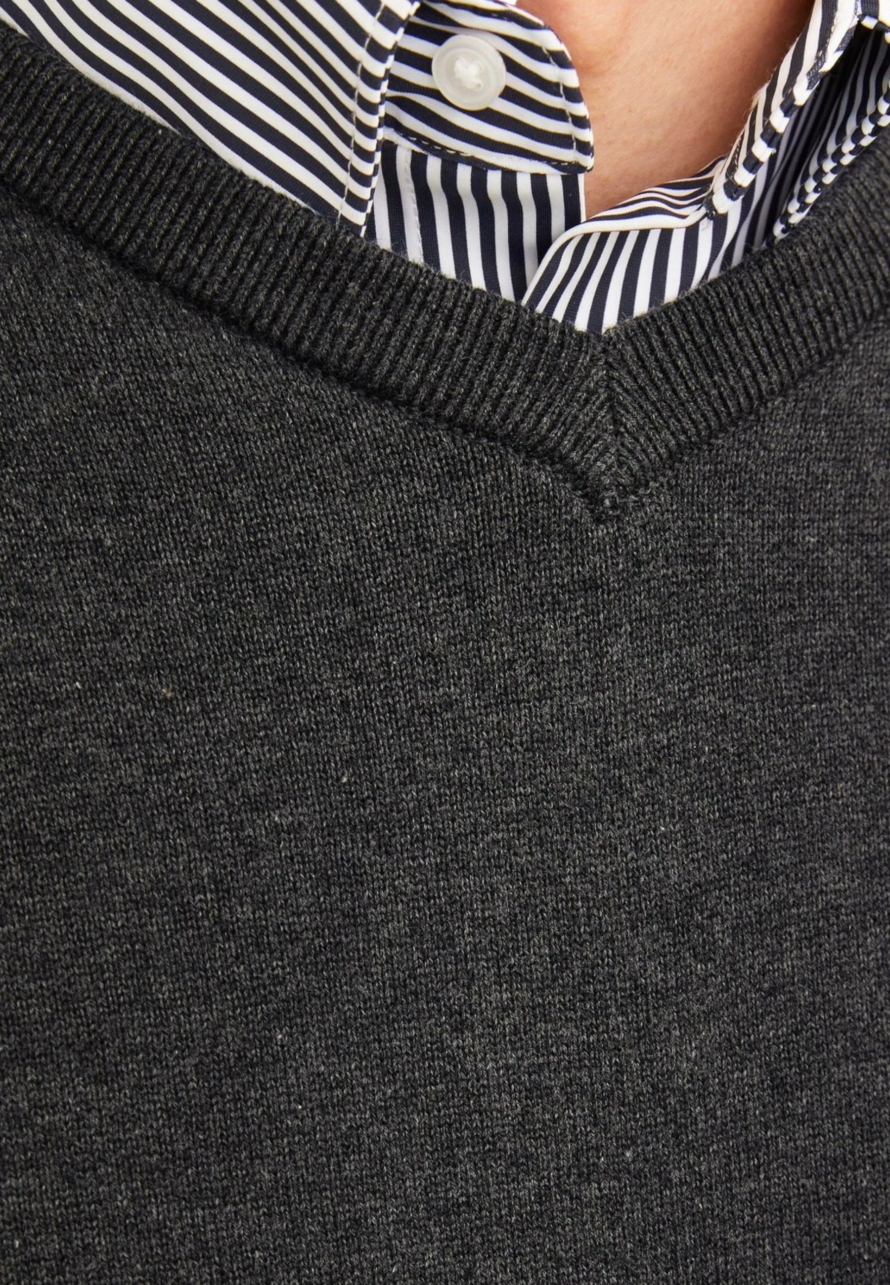 Xhemper për meshkuj Jack & Jones JJEBASIC KNIT V-NECK NOOS, gri e errët [Madhësia: XS]