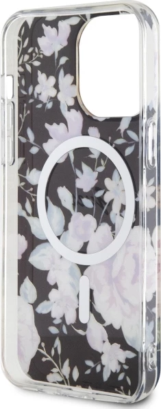 Mbështjellës Guess GUHMP14XHCFWSK për iPhone 14 Pro Max 6.7", MagSafe, lule, zi