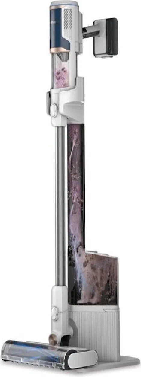 Fshesë vertikale pa kabllo Shark BU3521EU, bazë me zbrazje automatike, deri 40 min, 2.7 kg, 84 dB, blu/bardhë