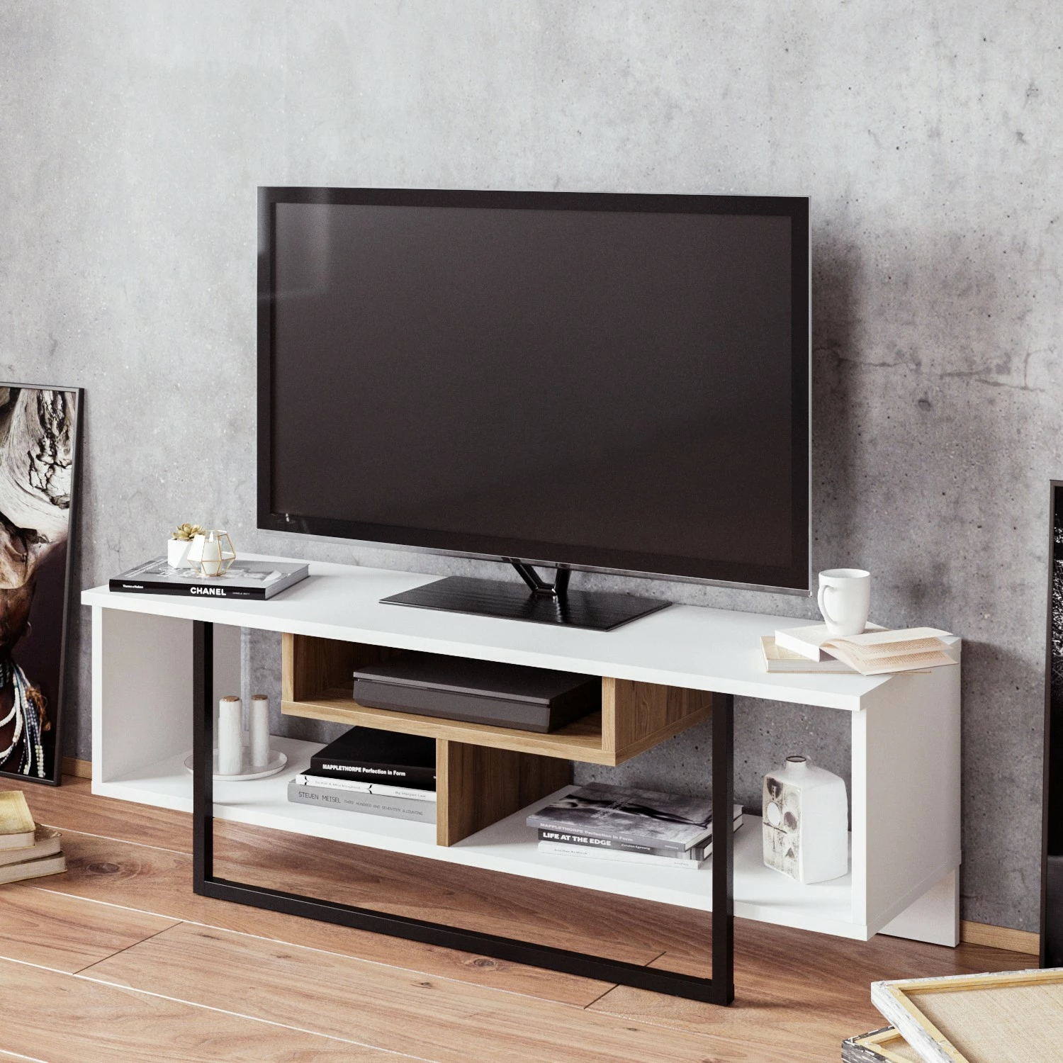 Komodë TV Hanah Home, Asal (120), e bardhë, ud, e zezë