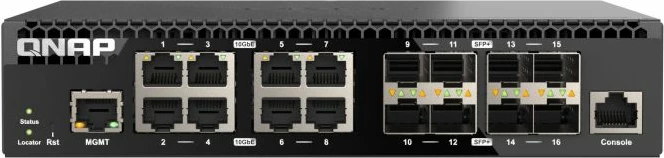 Switch QNAP QSW-M3216R-8S8T, 16-port 10GbE (8x SFP+ + 8x RJ45), web-managed, rackmount half-width, i zi