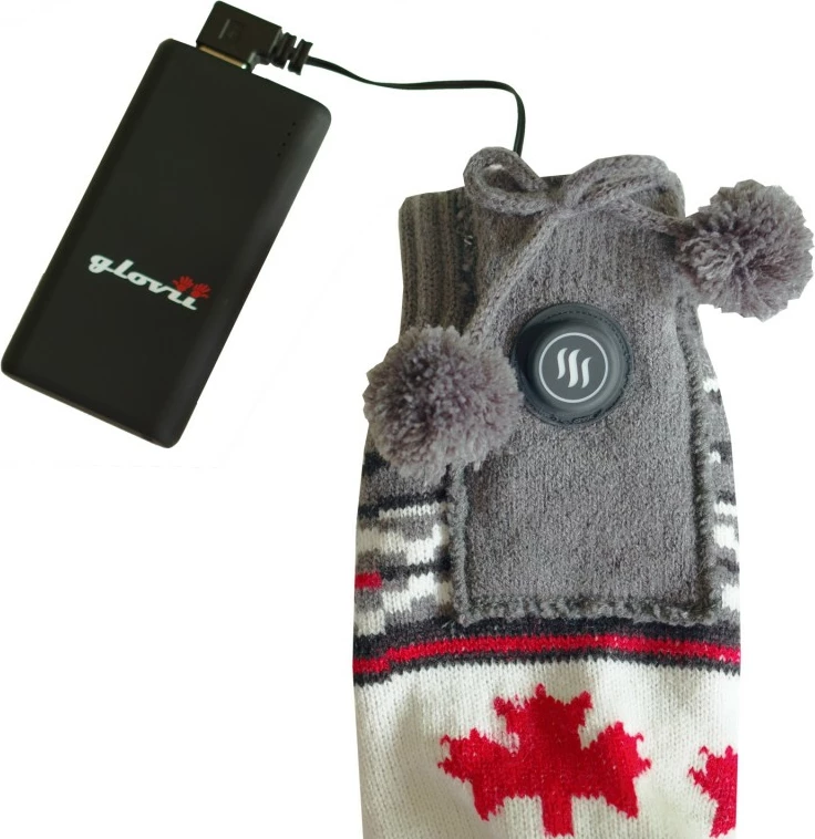 Pantofla të brendshme me ngrohje me çorape Glovii GQ4M, nr. 36-40 (M), 2x 2500mAh, 3 nivele (34/39/44°C), motiv norvegjez, set me 2 bateri + kabllo USB, bardhë/kuqe/gri