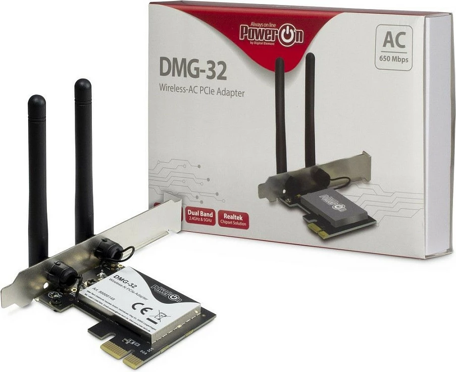 Adapter Wi‑Fi PCIe Inter‑Tech DMG-32, Wi‑Fi 5, 650Mbps, 2x antena 2dBi, e zezë
