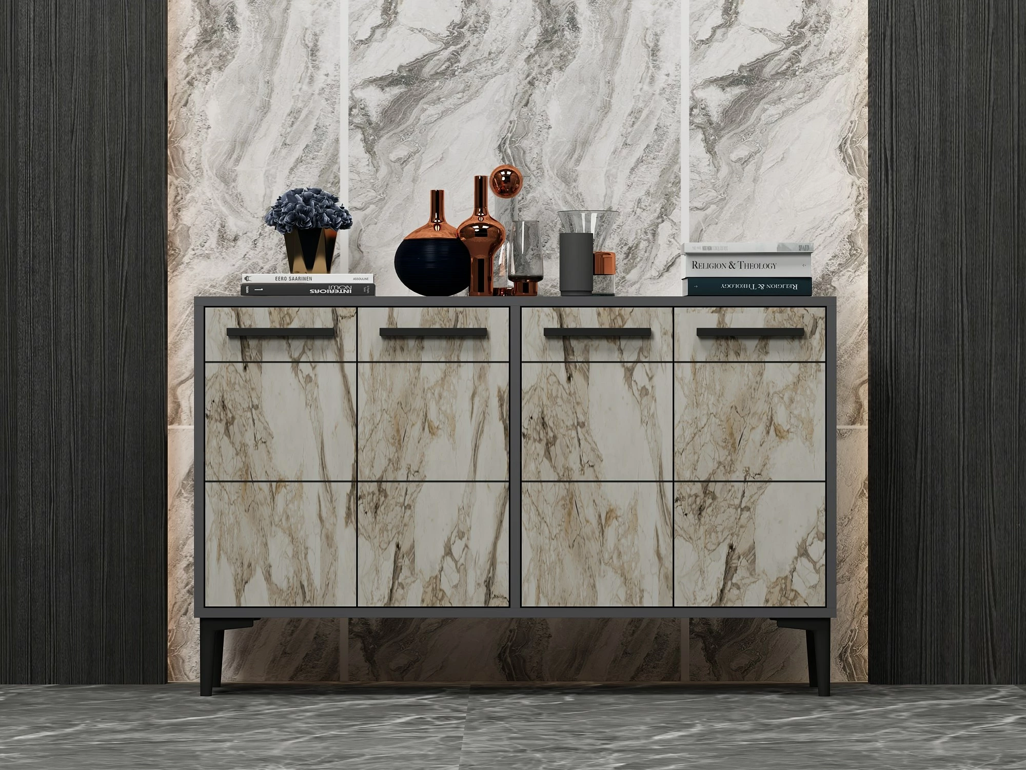 Konsol Skye Decor, stria, anthracite, mermer