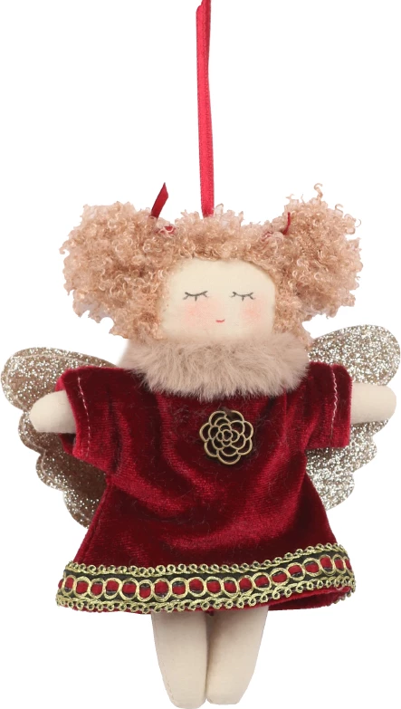 Dekor për Krishtlindje, vajzë, pëlhurë, e kuqe-bezhë, 11x15cm