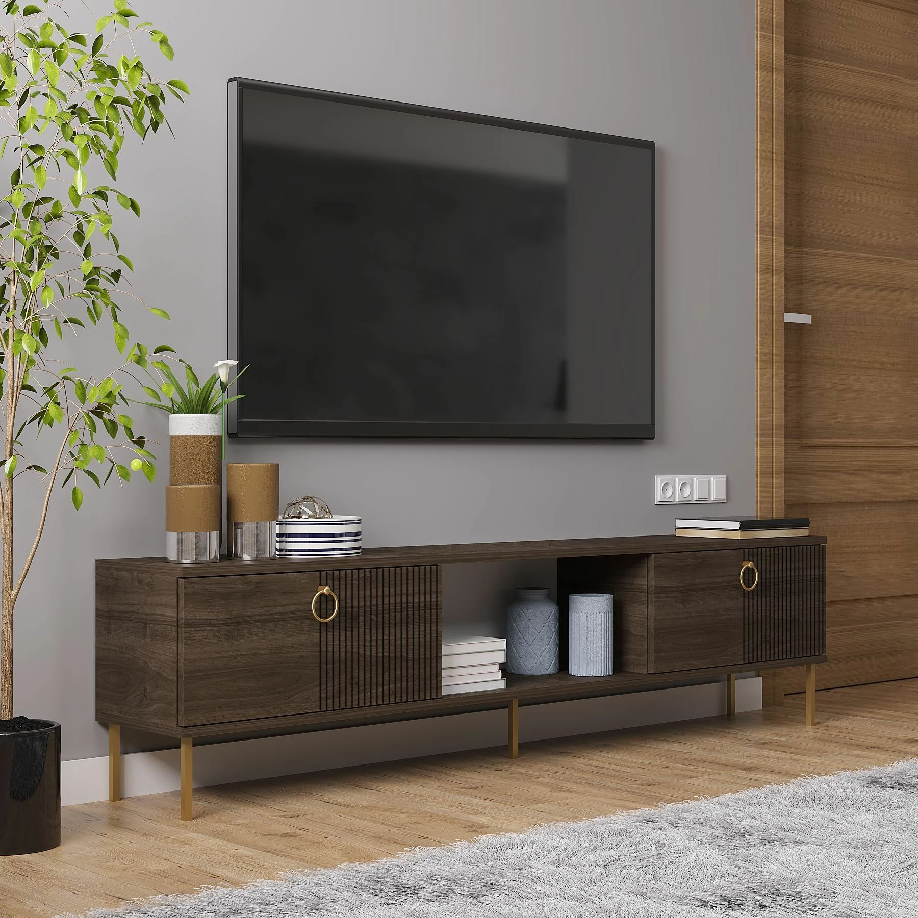 Komodë TV Skye Decor, ngjyrë arre, Paye