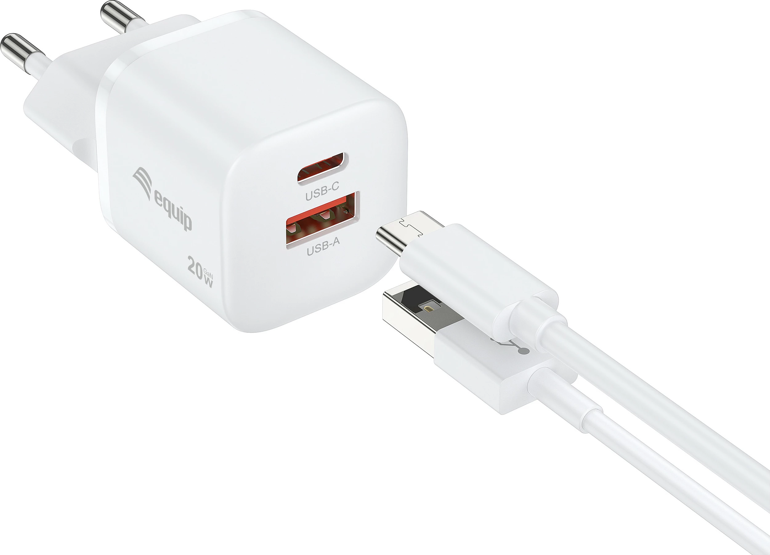 Karikues muri EQUIP 2Port USB-C PD3.0/USB-A GaN 20W, i bardhë