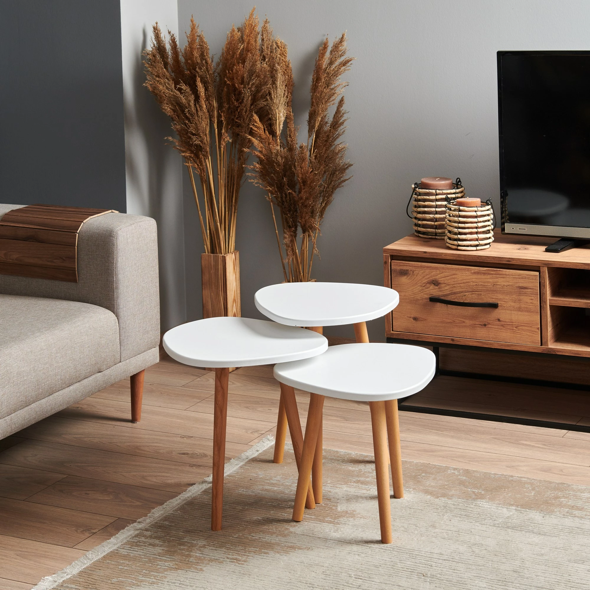 Set tavolinash të vendosshme Skye Decor, të bardha, 3 copë, Tuvalle 051