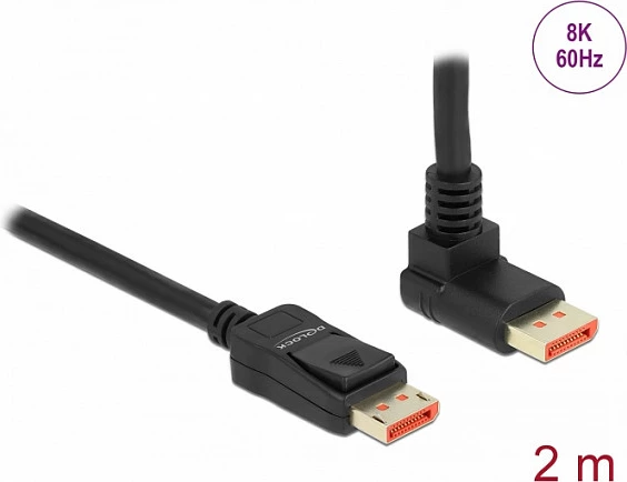 Kabllo DisplayPort DeLOCK 1.4, 2 m, 8K 60Hz, kënd 90° lart, e zezë