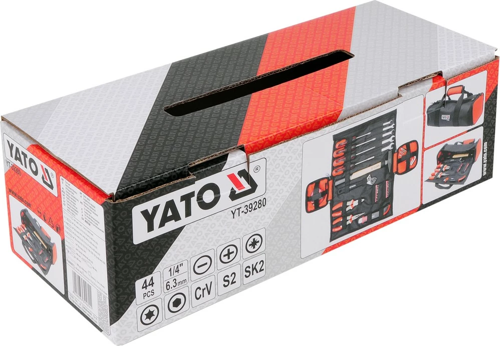 Set veglash Yato YT-39280 44 copë, me çantë, zi/kuqe