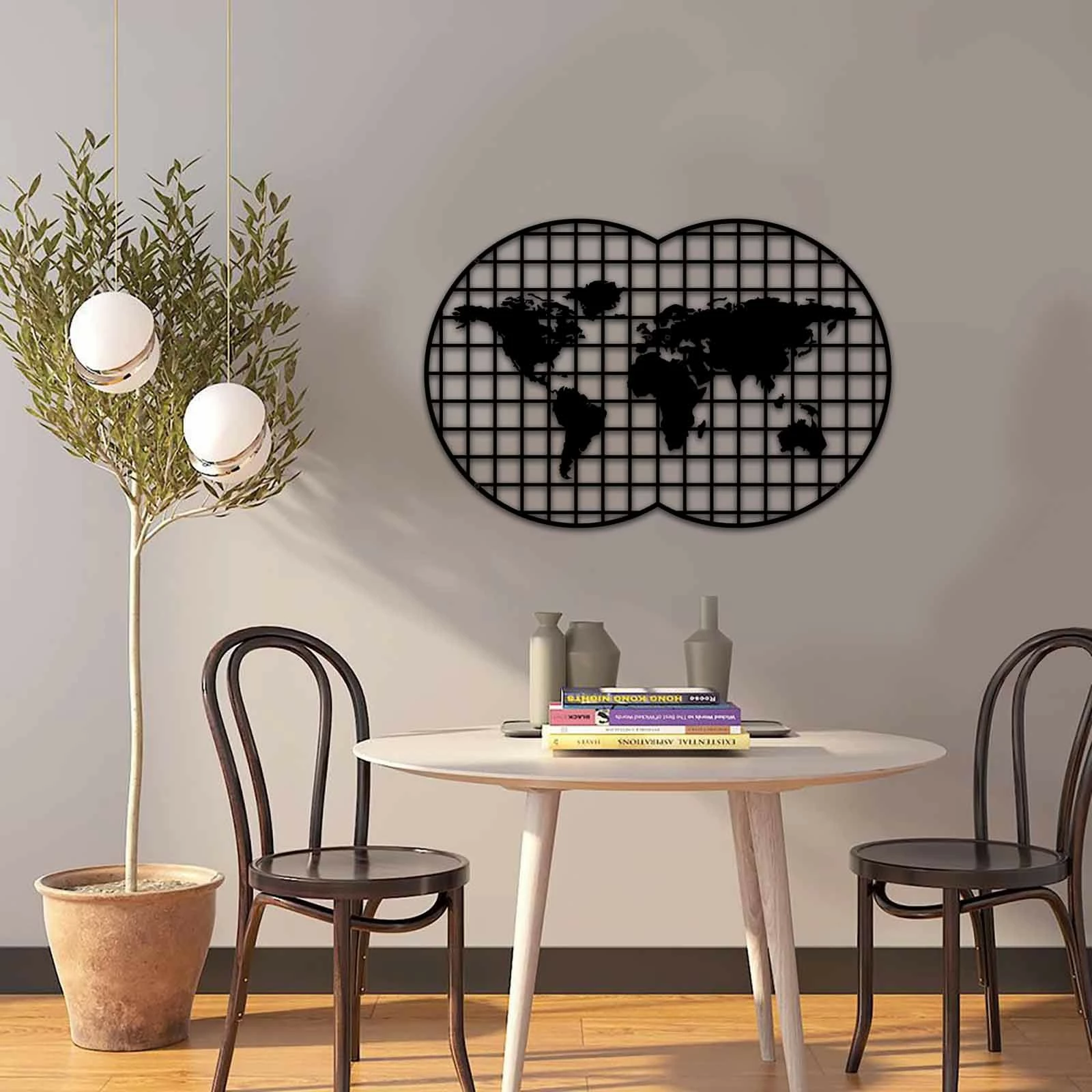 Aksesor dekorativ metalik për mur Wallity, MT - 020, ngjyrë e zezë, 74x49cm