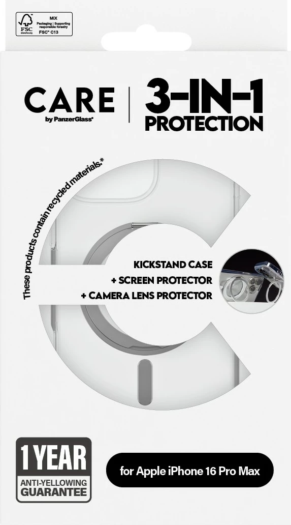 Mbështjellës PanzerGlass CARE 3-in-1 për iPhone 16 Pro Max, transparent