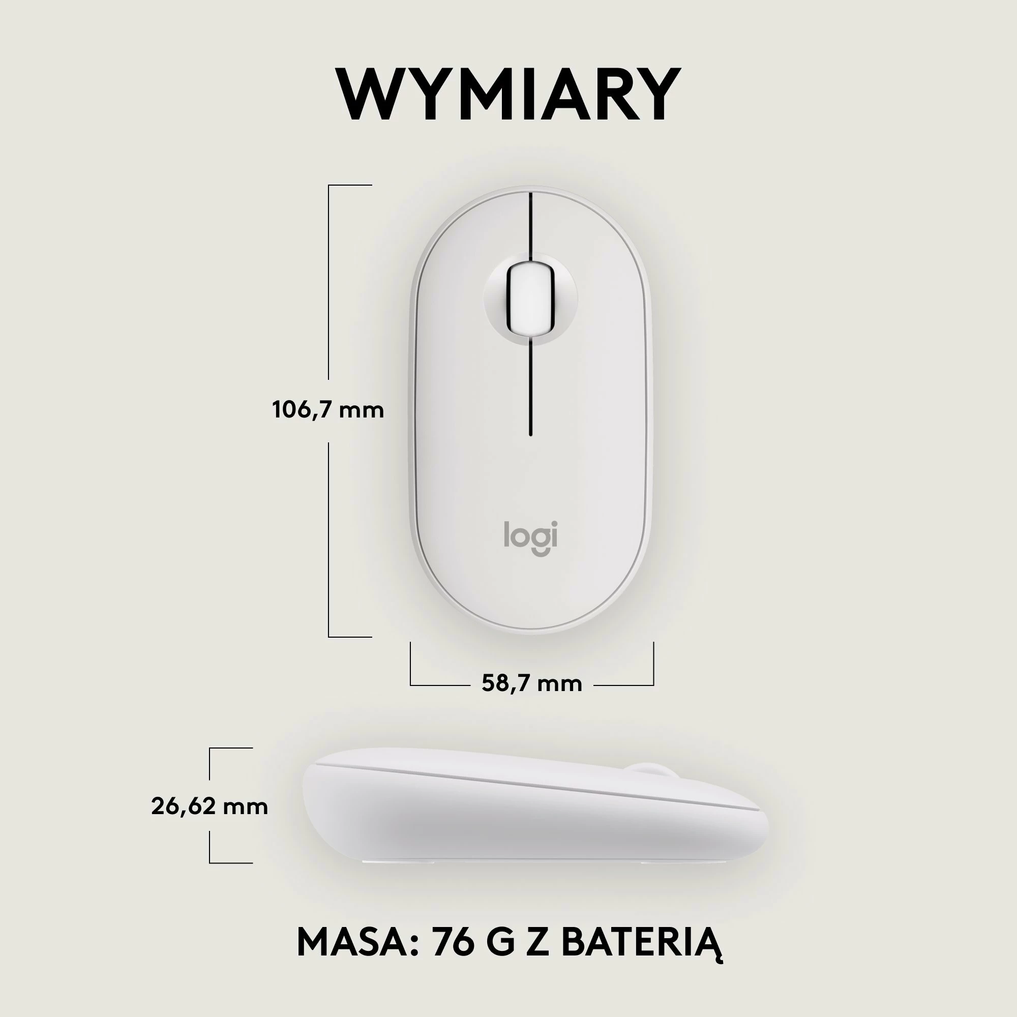 Maus Logitech Pebble Mouse 2 M350s Bluetooth 4000 DPI, i bardhë