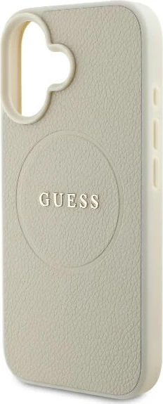 Mbështjellës Guess Grained Ring MagSafe për iPhone 16, Bezhe