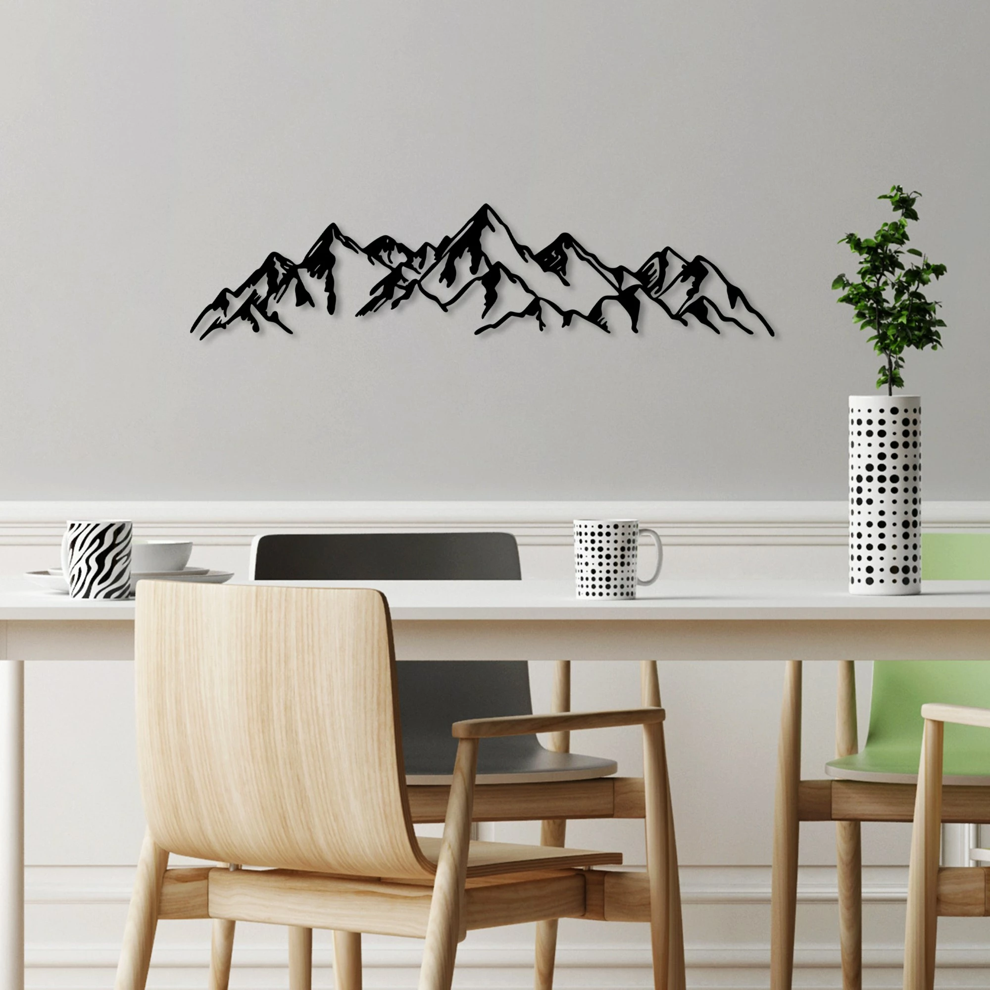 Aksesor dekorativ metalik për mur, pamje mali, Wallity, i zi, 62x14cm
