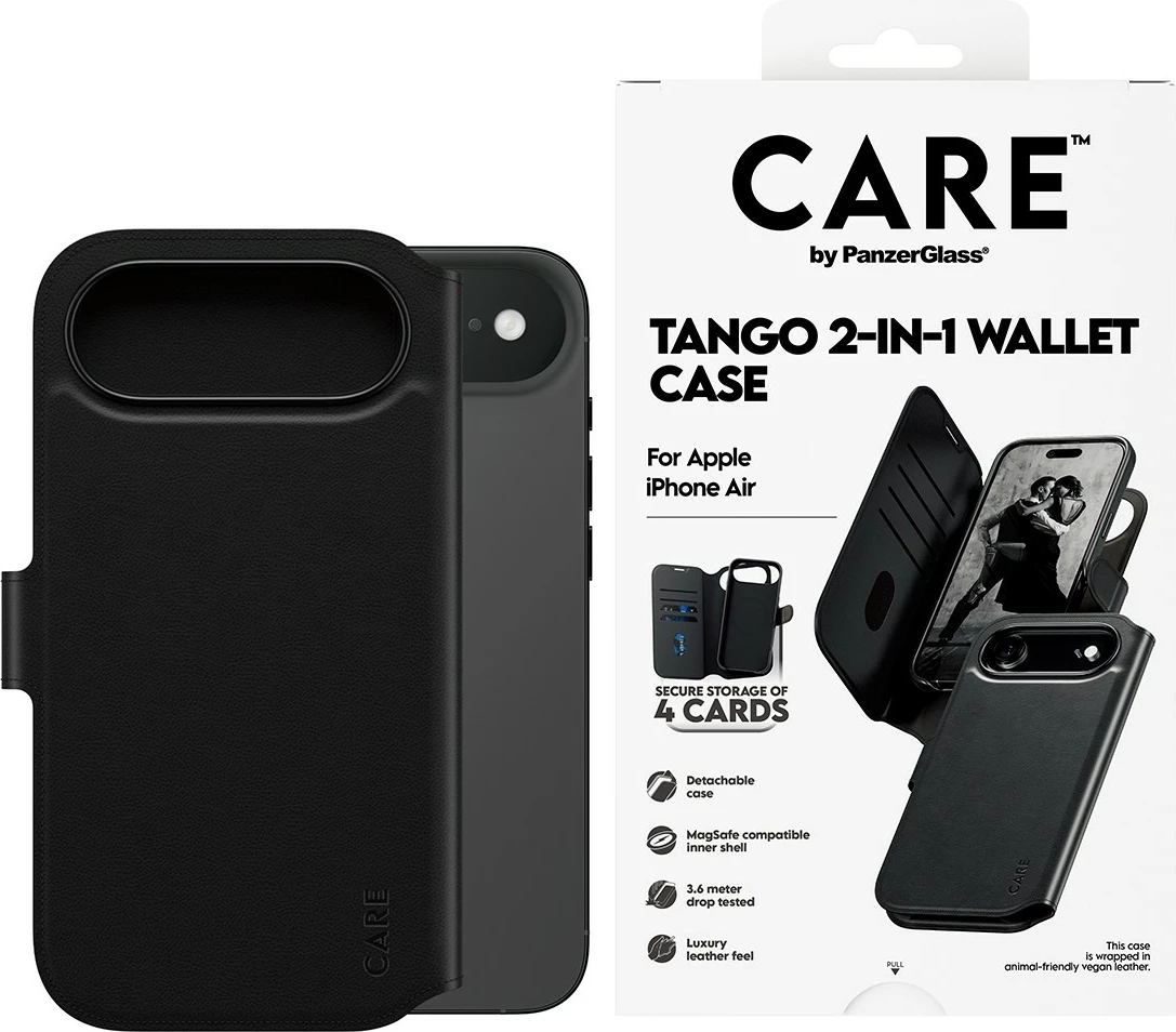 Mbështjellës PanzerGlass CARE Feature Case Tango 2in1 Wallet MagSafe për iPhone, zi