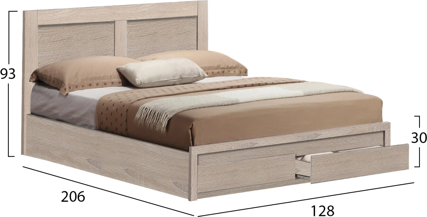 Krevat CAPRI, melaminë sonoma, me 2 sirtarë, për dyshek 120x200cm