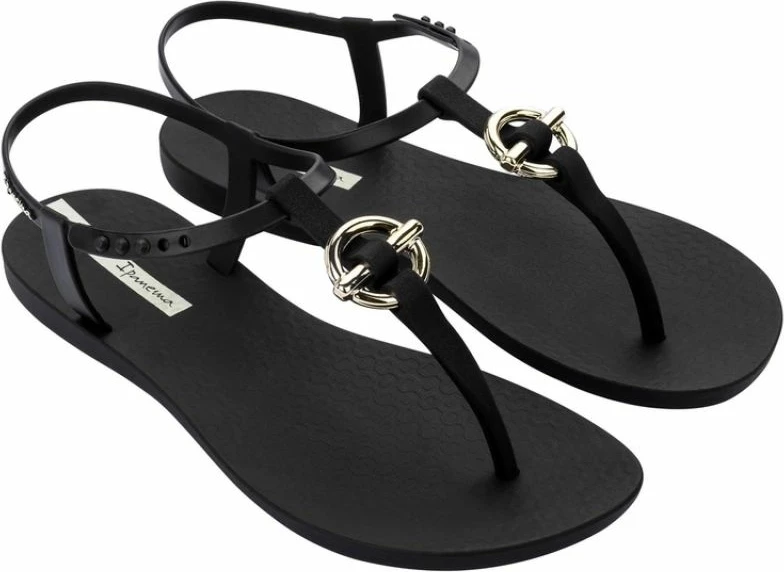 Sandale flip-flop për femra Ipanema, të zeza me të arta